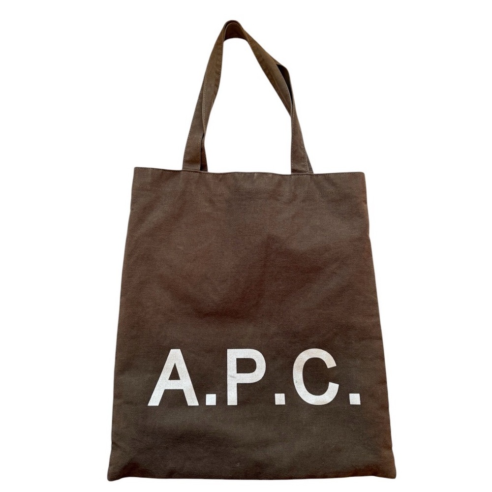 A.P.C. Brown Canvas Tote with White Logo